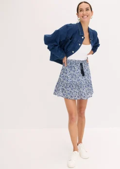 bonprix bonprix Minifalda de algodón ligero con diseño bohemio Azul de flores Clearance