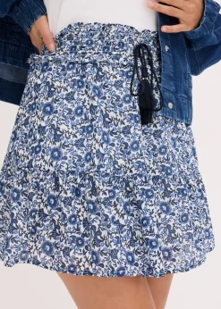 bonprix bonprix Minifalda de algodón ligero con diseño bohemio Azul de flores Clearance