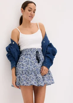 bonprix bonprix Minifalda de algodón ligero con diseño bohemio Azul de flores Clearance