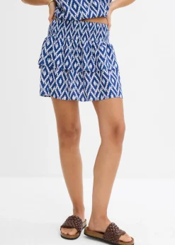 bonprix bonprix Minifalda de viscosa fluida Azul glaciar-blanco con estampado gráfico