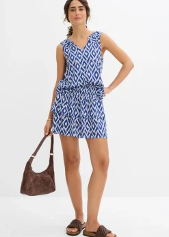 bonprix bonprix Minifalda de viscosa fluida Azul glaciar-blanco con estampado gráfico