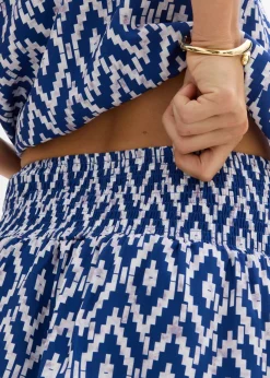 bonprix bonprix Minifalda de viscosa fluida Azul glaciar-blanco con estampado gráfico