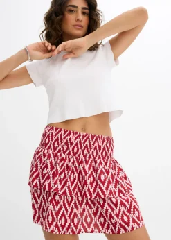 bonprix bonprix Minifalda de viscosa fluida Rojo-blanco con estampado gráfico Discount