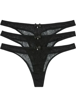 bonprix bonprix Minitanga de encaje elegante (3 unidades) Negro New