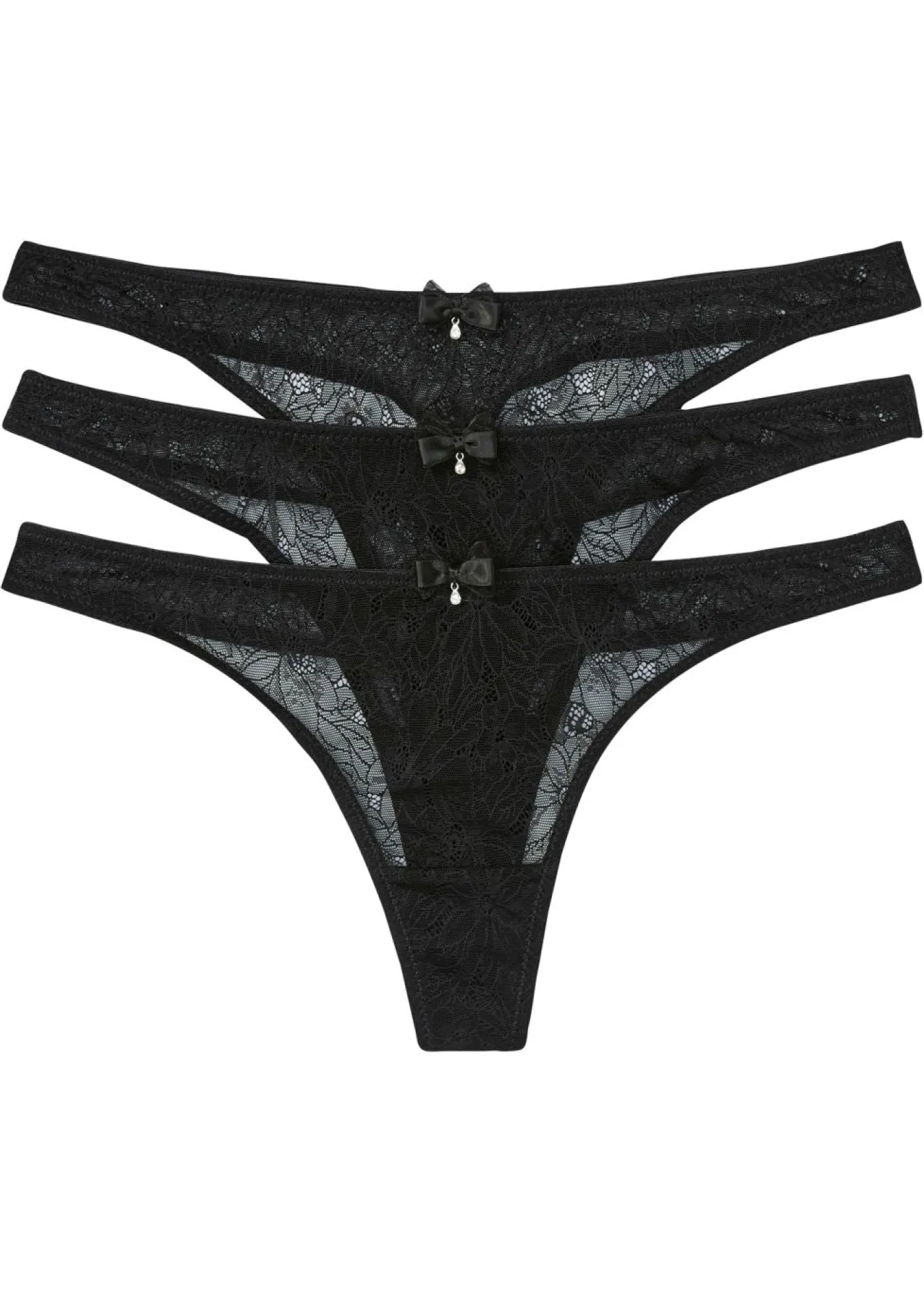 bonprix bonprix Minitanga de encaje elegante (3 unidades) Negro New
