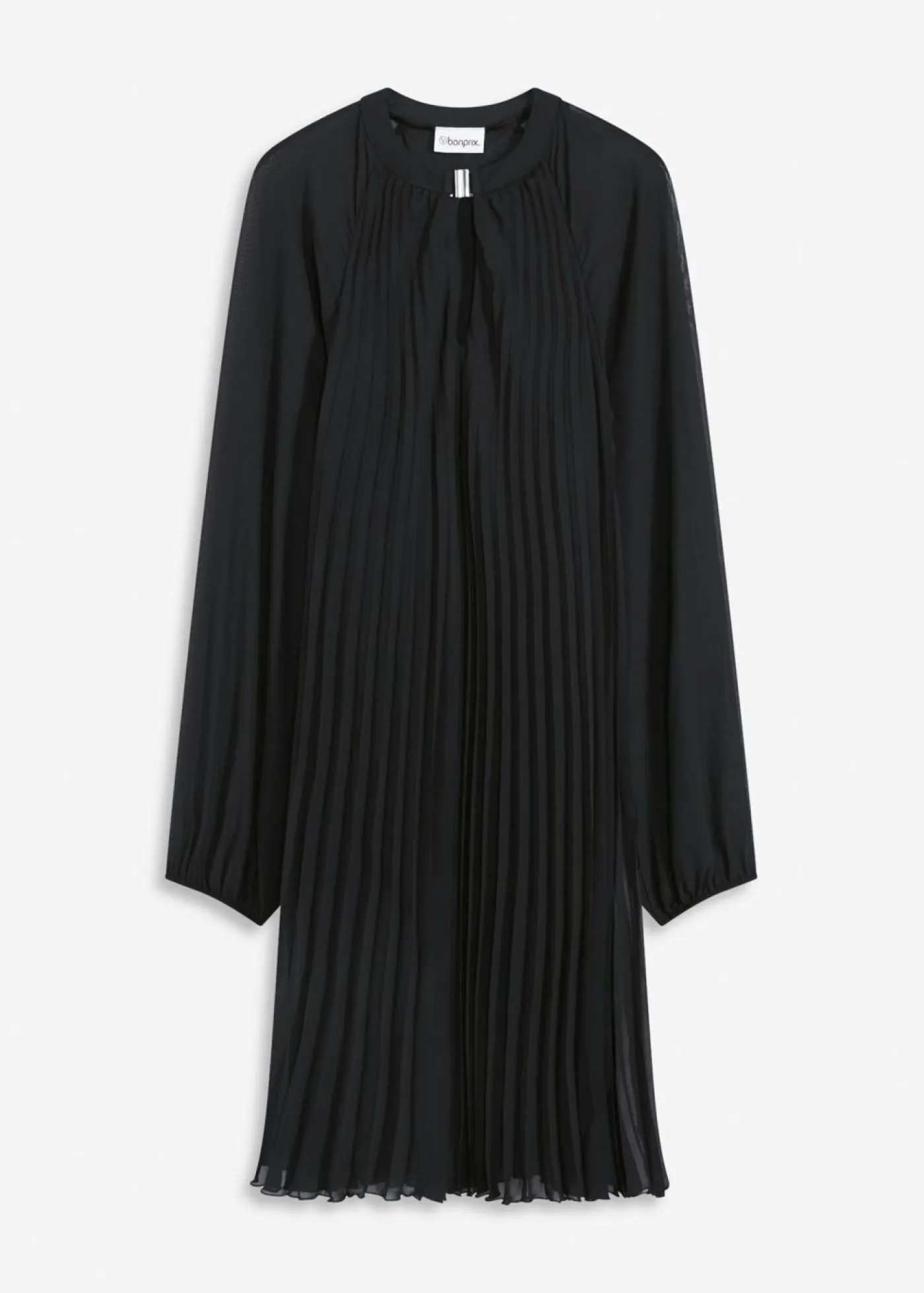 bonprix bonprix Minivestido de gasa fina con plisado Negro