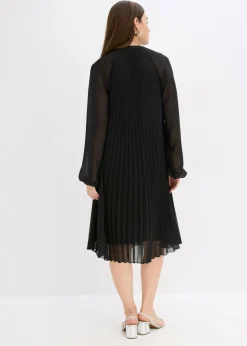 bonprix bonprix Minivestido de gasa fina con plisado Negro