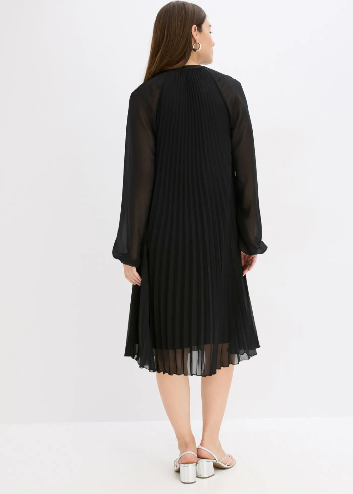 bonprix bonprix Minivestido de gasa fina con plisado Negro