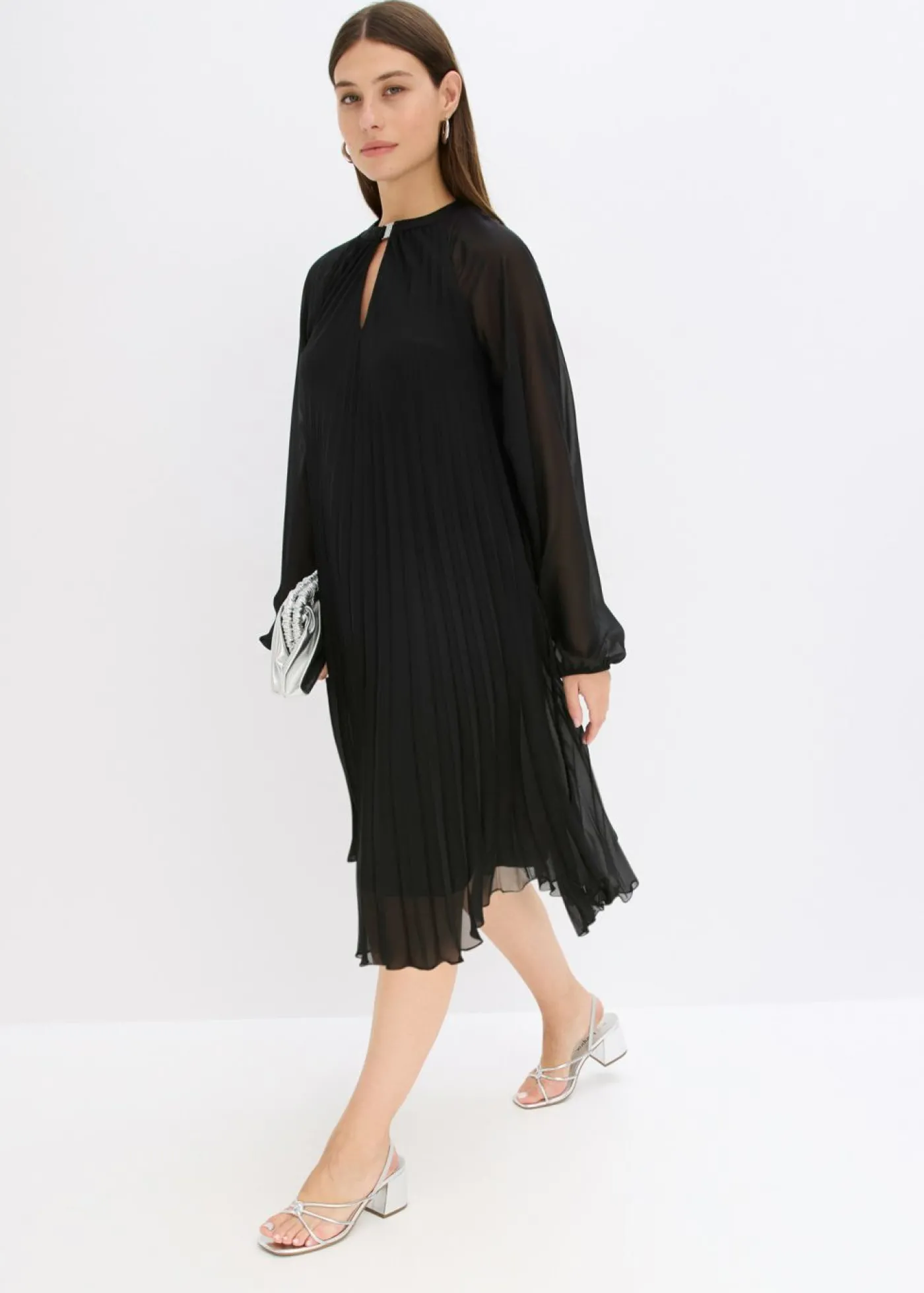bonprix bonprix Minivestido de gasa fina con plisado Negro