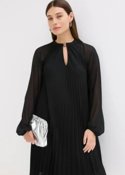 bonprix bonprix Minivestido de gasa fina con plisado Negro