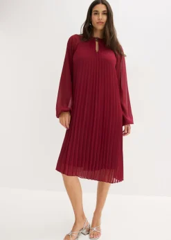 bonprix bonprix Minivestido de gasa fina con plisado Rojo rubí Clearance