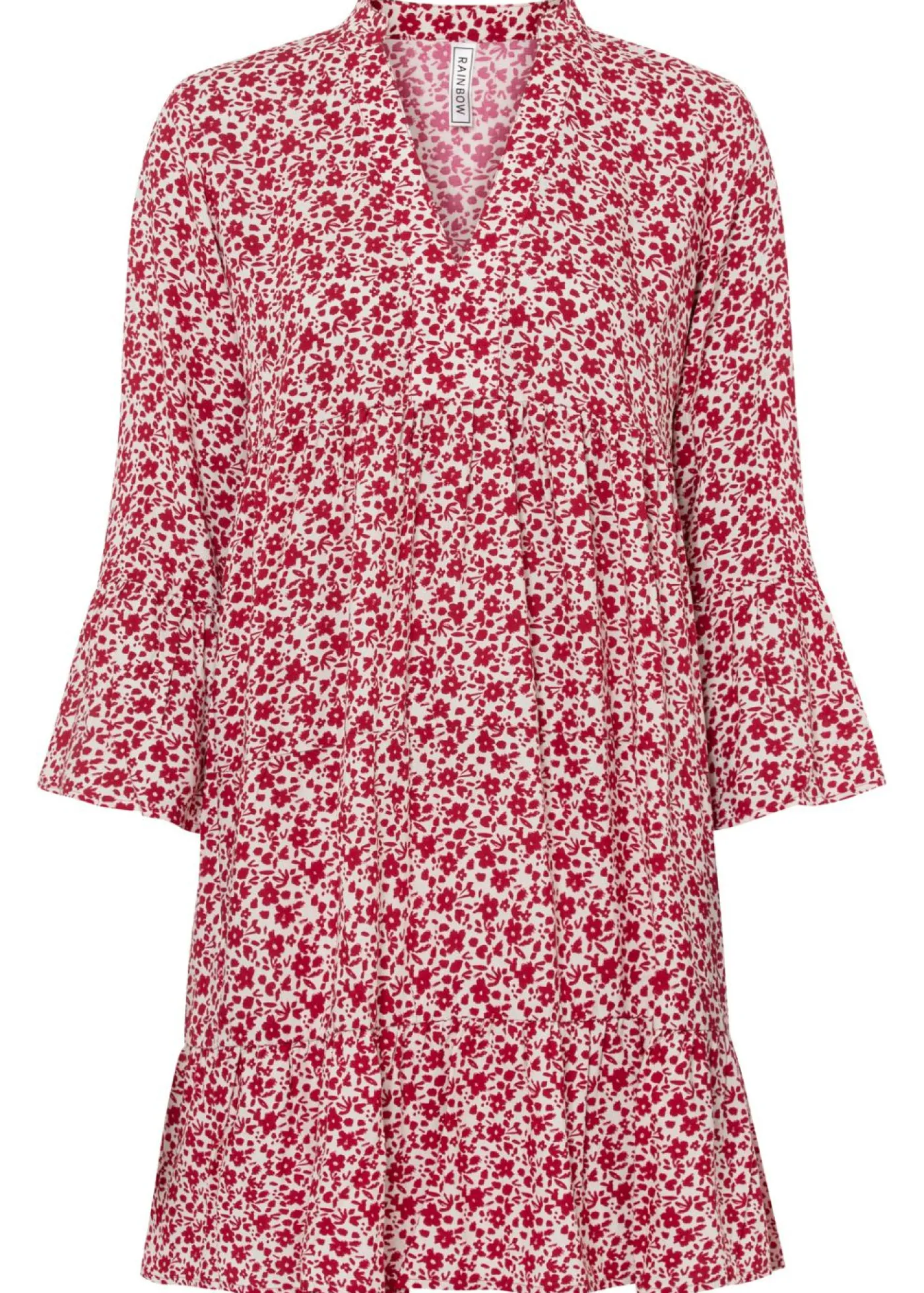 bonprix bonprix Minivestido de viscosa fluida con volantes Blanco-rojo de flores Online