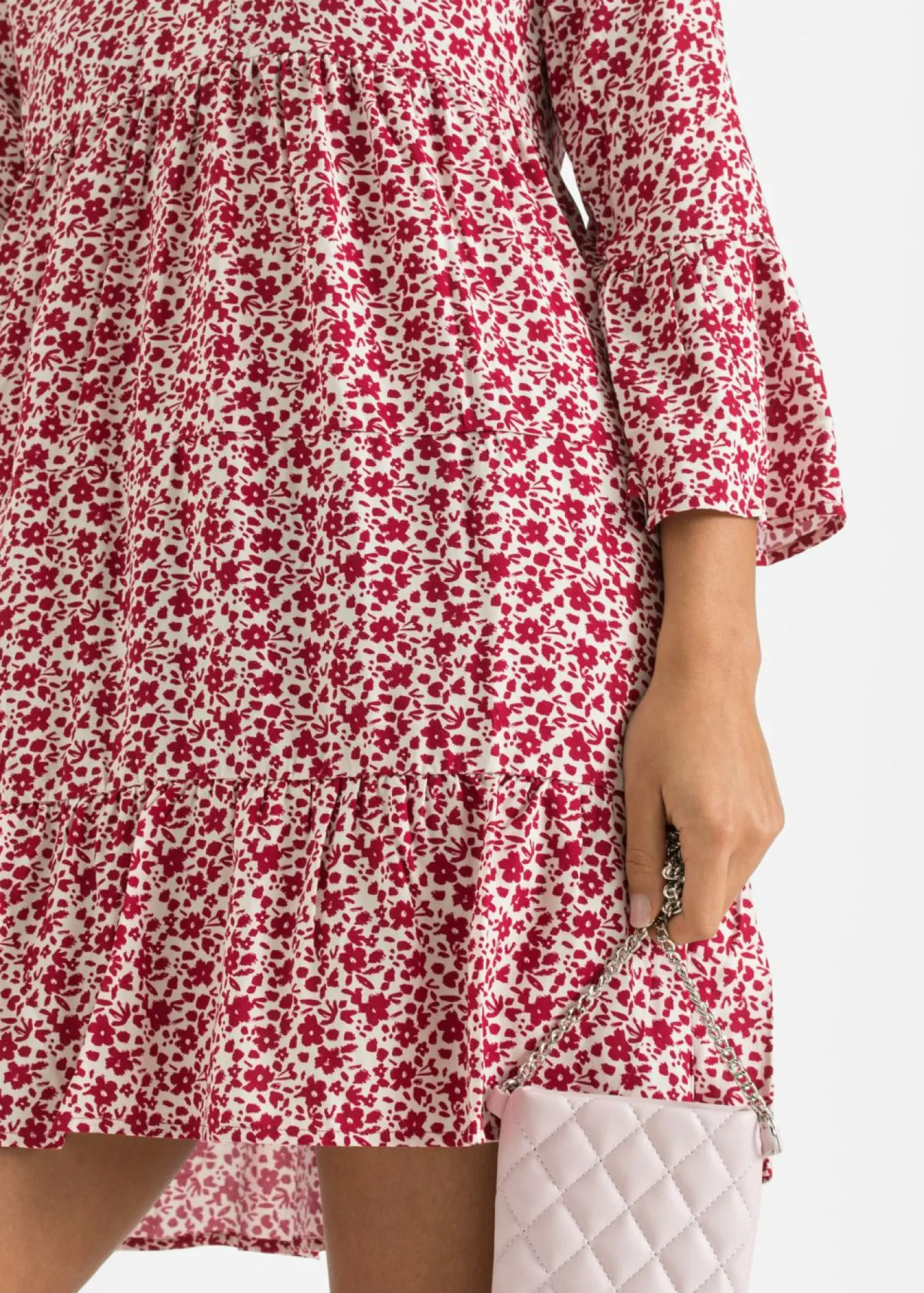 bonprix bonprix Minivestido de viscosa fluida con volantes Blanco-rojo de flores Online