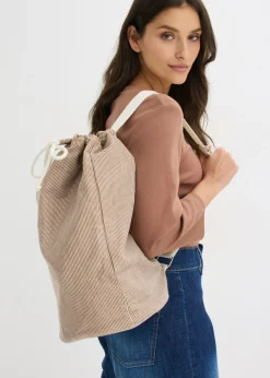 bonprix bonprix Mochila de lona con rayas marrón castaño-blanco perla Discount