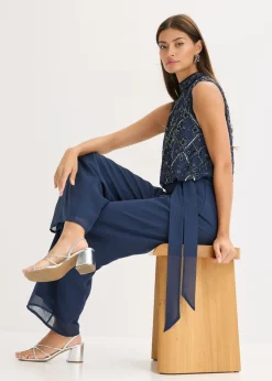 bonprix bonprix Mono con bordado de perlas azul marino-plata Sale