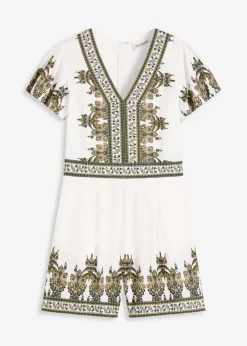 bonprix bonprix Mono con contenido de lino Blanco lana/verde oliva con patrón paisley Online