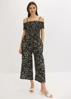 bonprix bonprix Mono de crepé de punto Negro con flores New