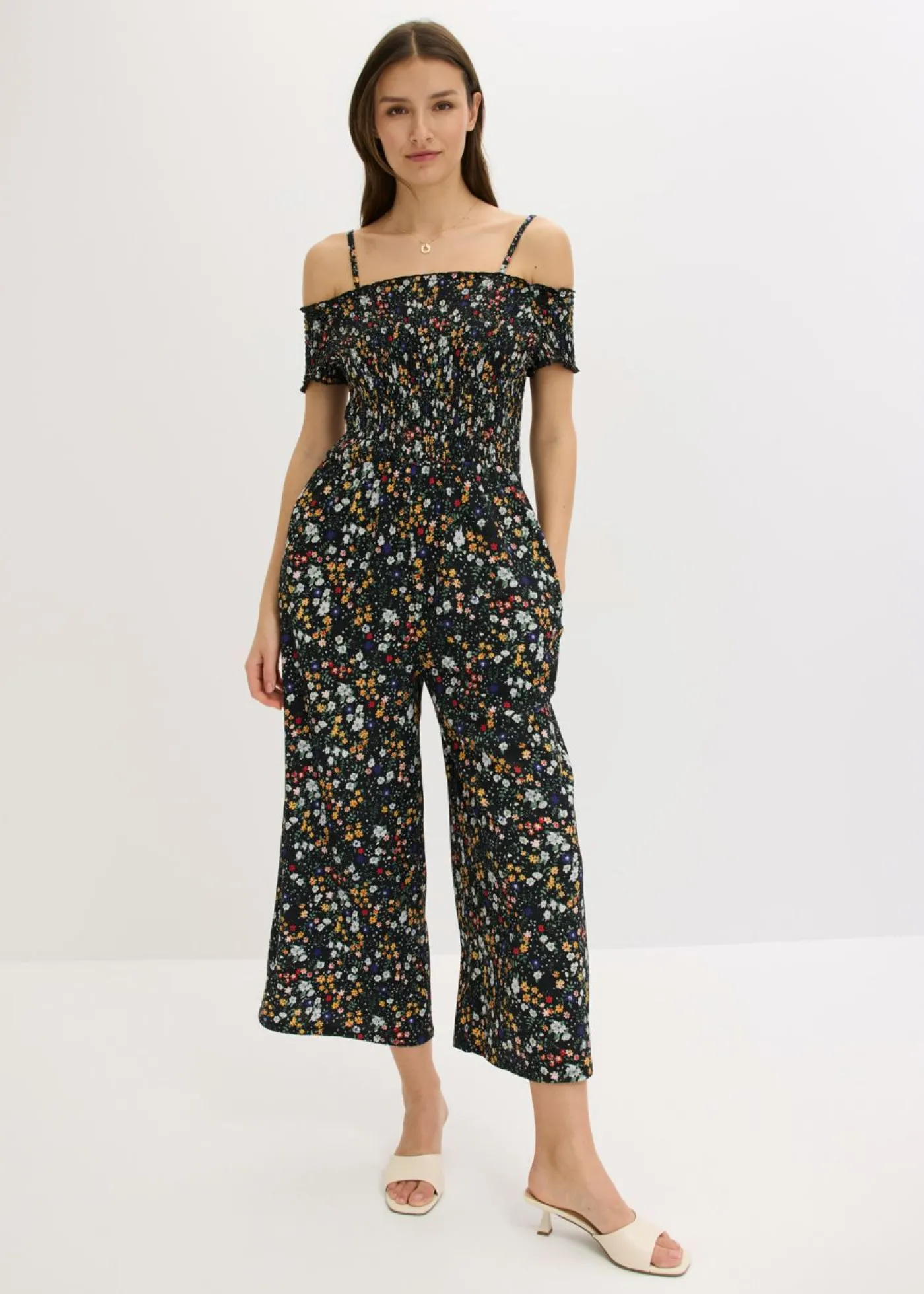 bonprix bonprix Mono de crepé de punto Negro con flores New