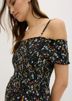 bonprix bonprix Mono de crepé de punto Negro con flores New