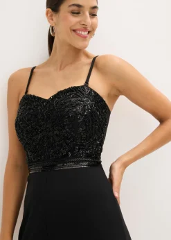 bonprix bonprix Mono de crepé estructurado con bordado de perlas Negro