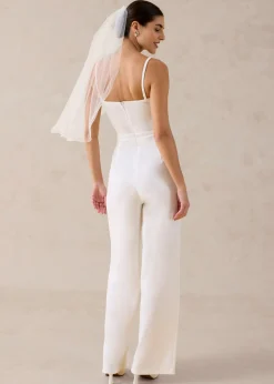 bonprix bonprix Mono de crepé estructurado con bordado de perlas Blanco lana Online