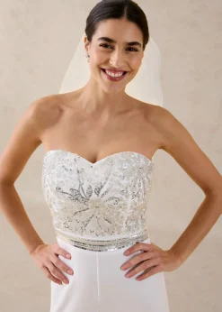 bonprix bonprix Mono de crepé estructurado con bordado de perlas Blanco lana Online