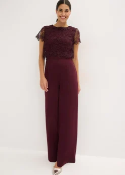 bonprix bonprix Mono de neopreno suave con encaje rojo burdeos Sale