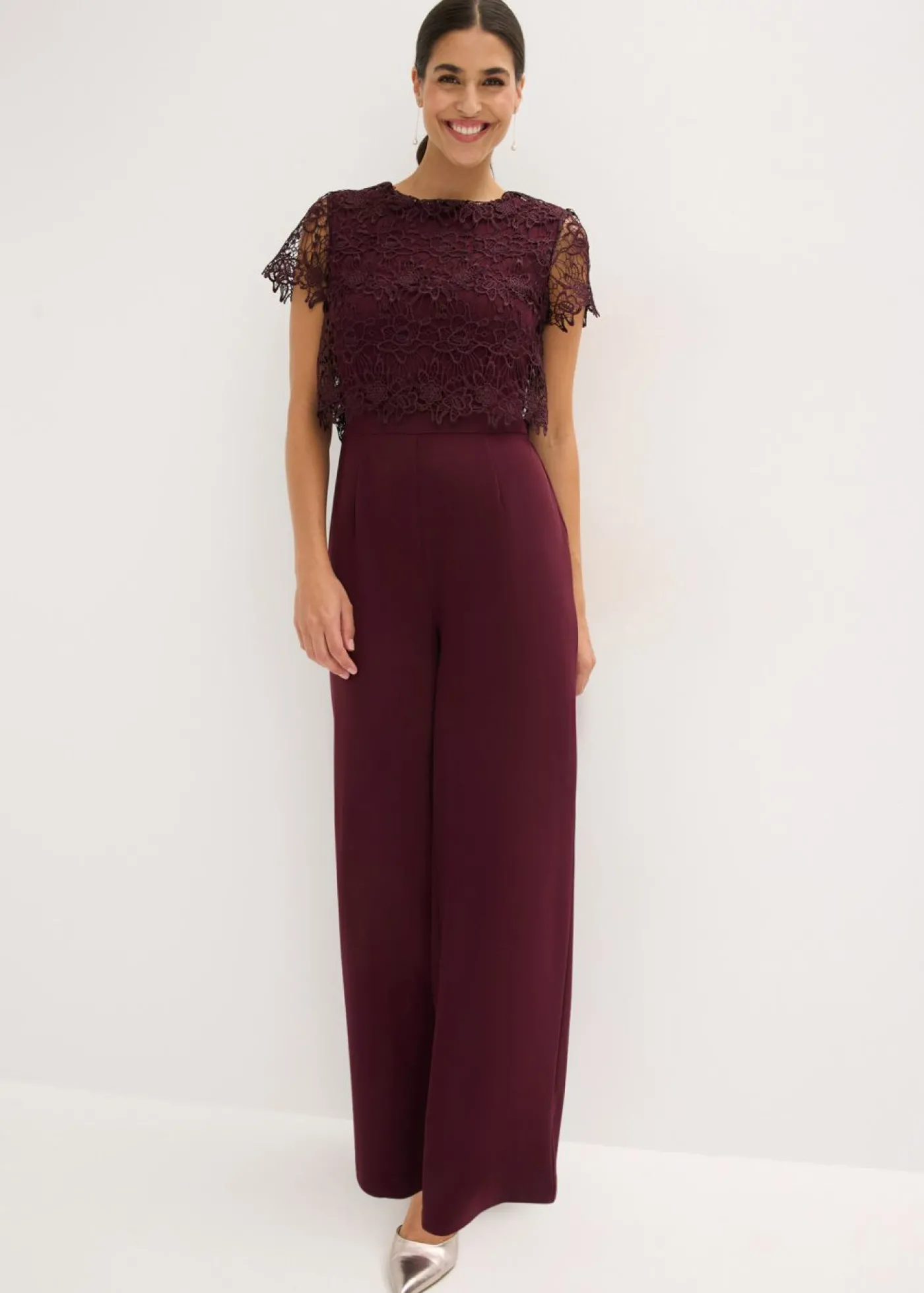 bonprix bonprix Mono de neopreno suave con encaje rojo burdeos Sale