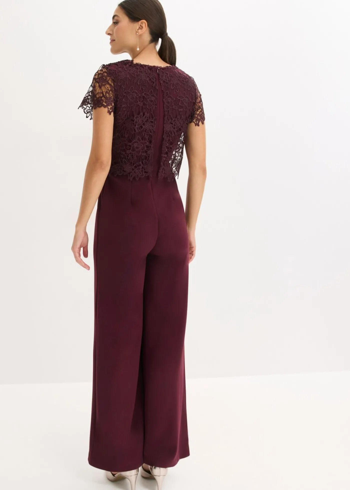 bonprix bonprix Mono de neopreno suave con encaje rojo burdeos Sale