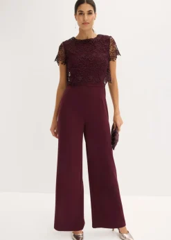 bonprix bonprix Mono de neopreno suave con encaje rojo burdeos Sale