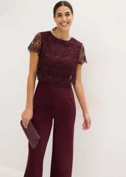 bonprix bonprix Mono de neopreno suave con encaje rojo burdeos Sale