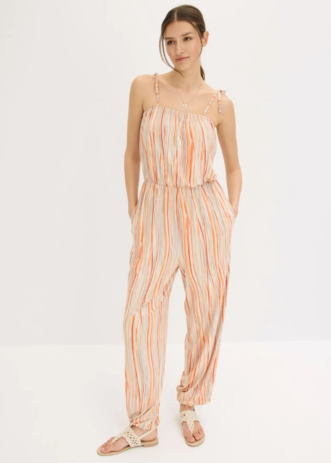 bonprix bonprix Mono de punto blanco-naranja-azul pálido con rayas Online