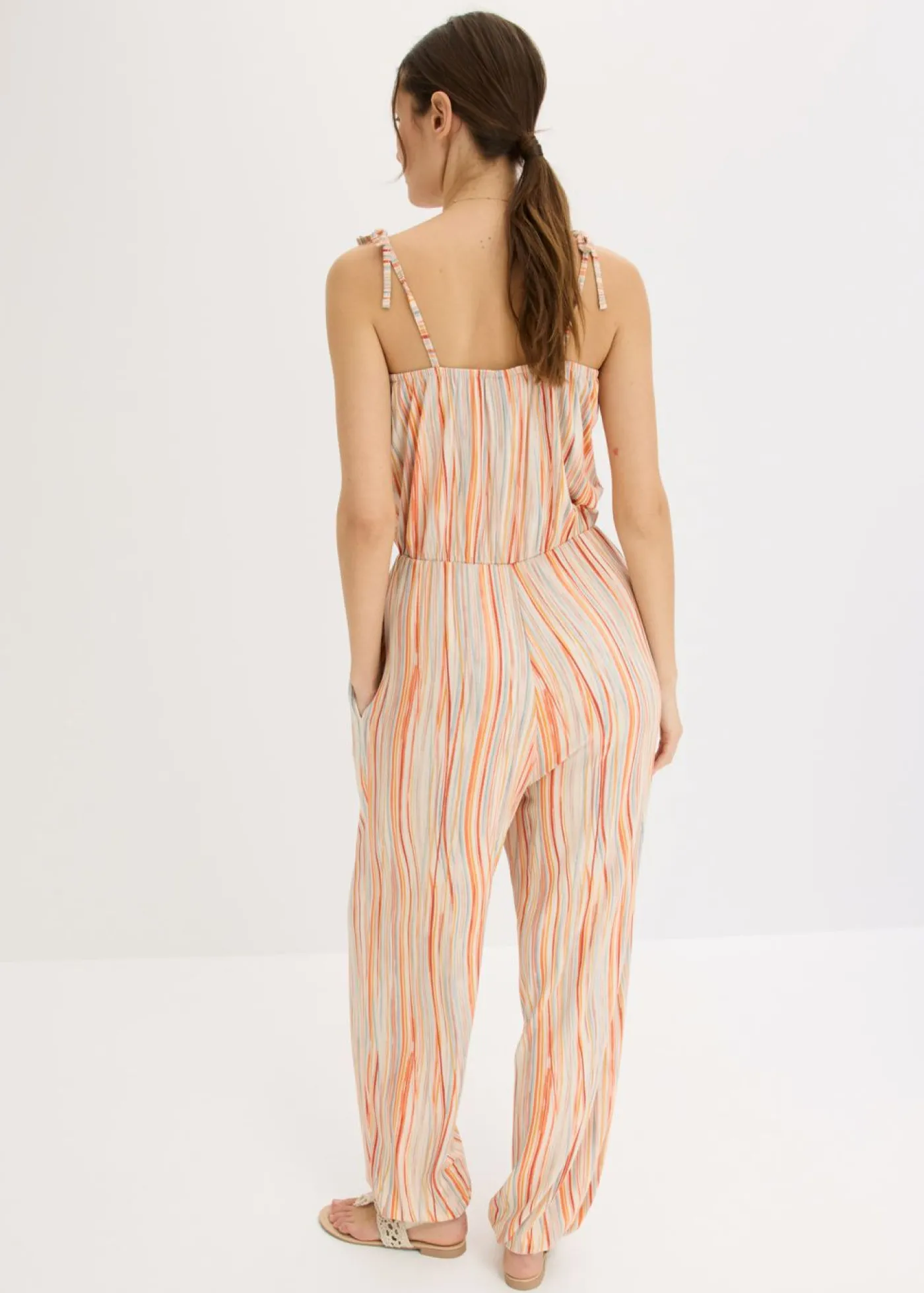 bonprix bonprix Mono de punto blanco-naranja-azul pálido con rayas Online