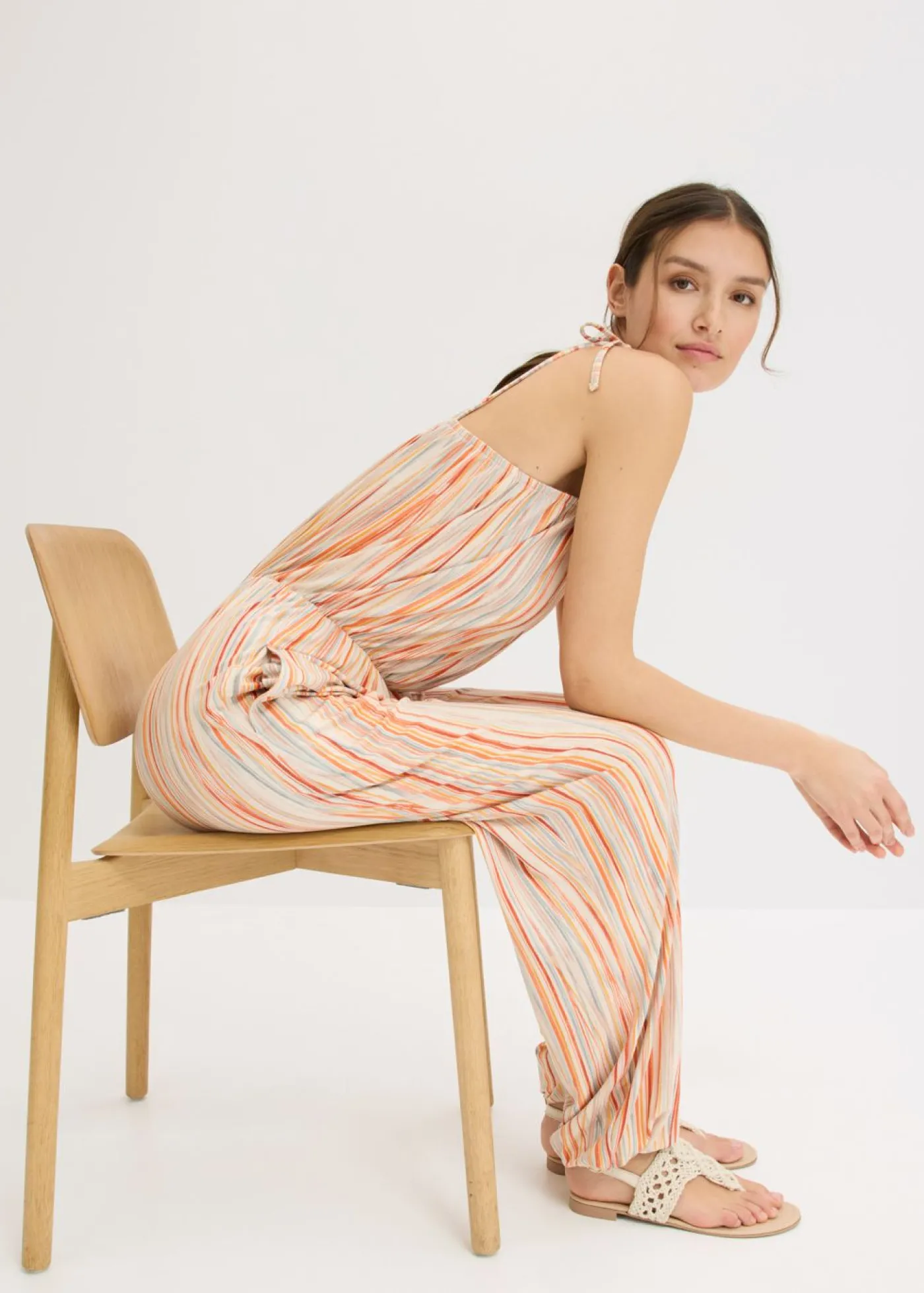 bonprix bonprix Mono de punto blanco-naranja-azul pálido con rayas Online