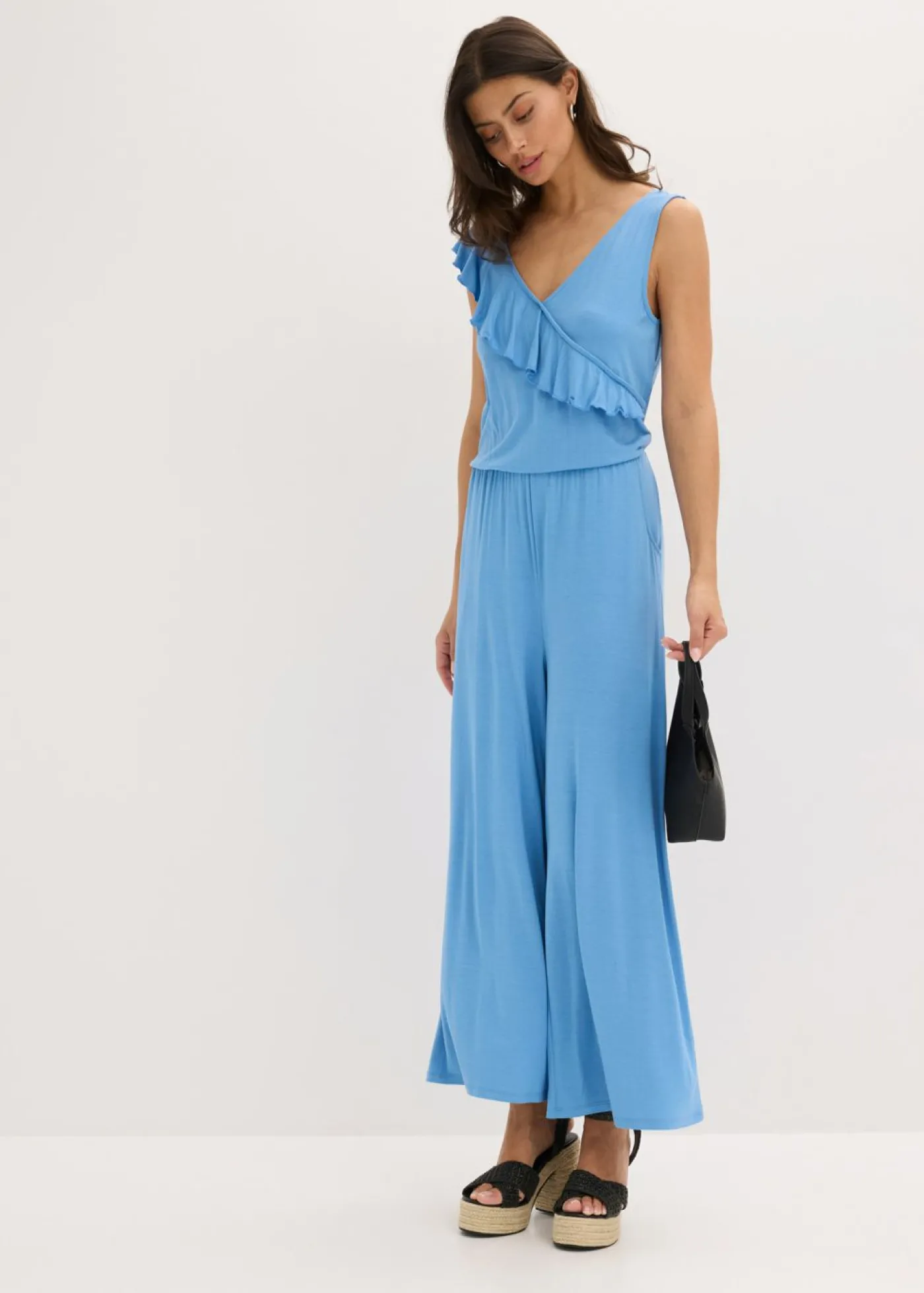 bonprix bonprix Mono de punto con volante azul provenzal Discount