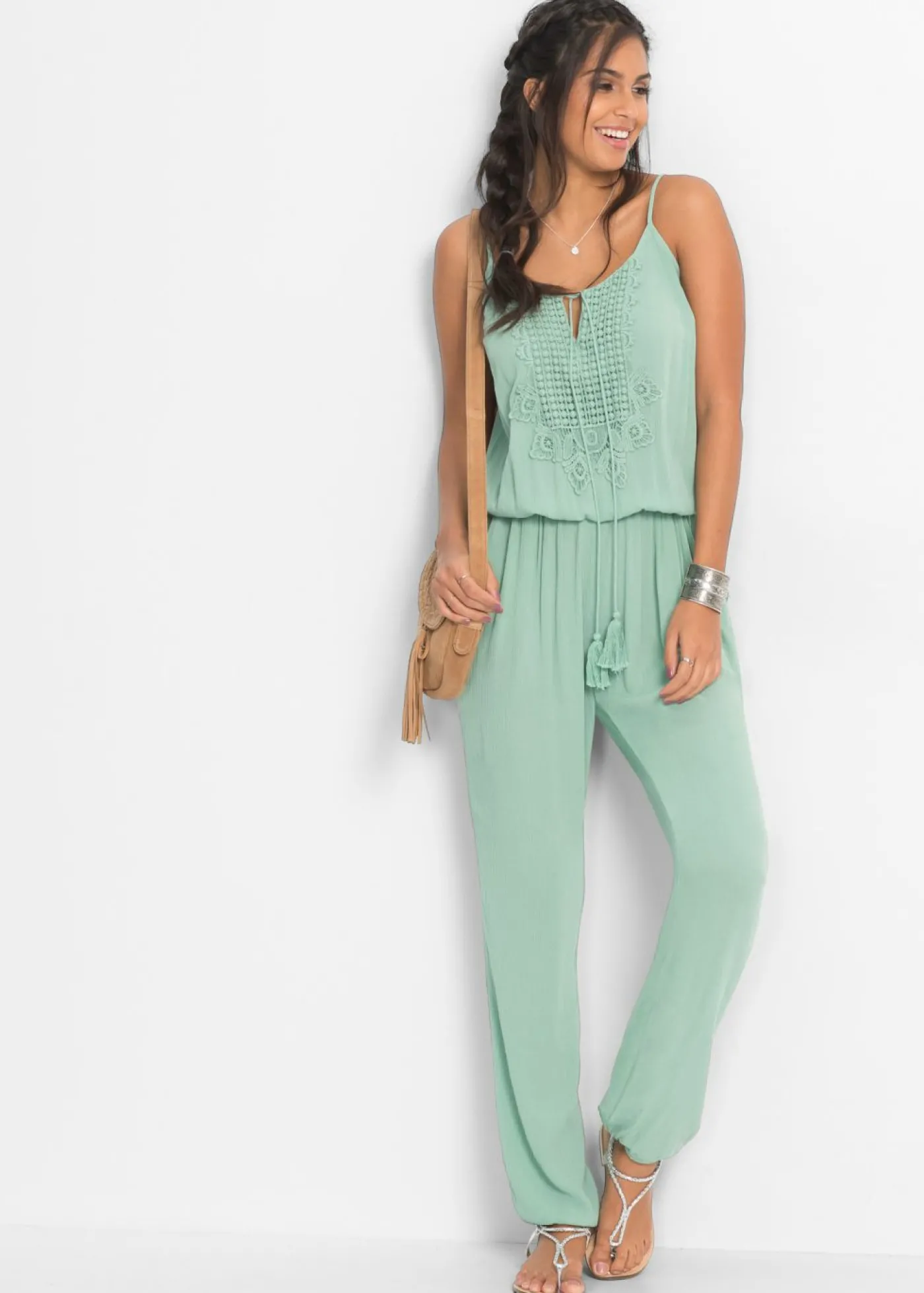 bonprix bonprix Mono de viscosa estructurada Verde pastel Clearance