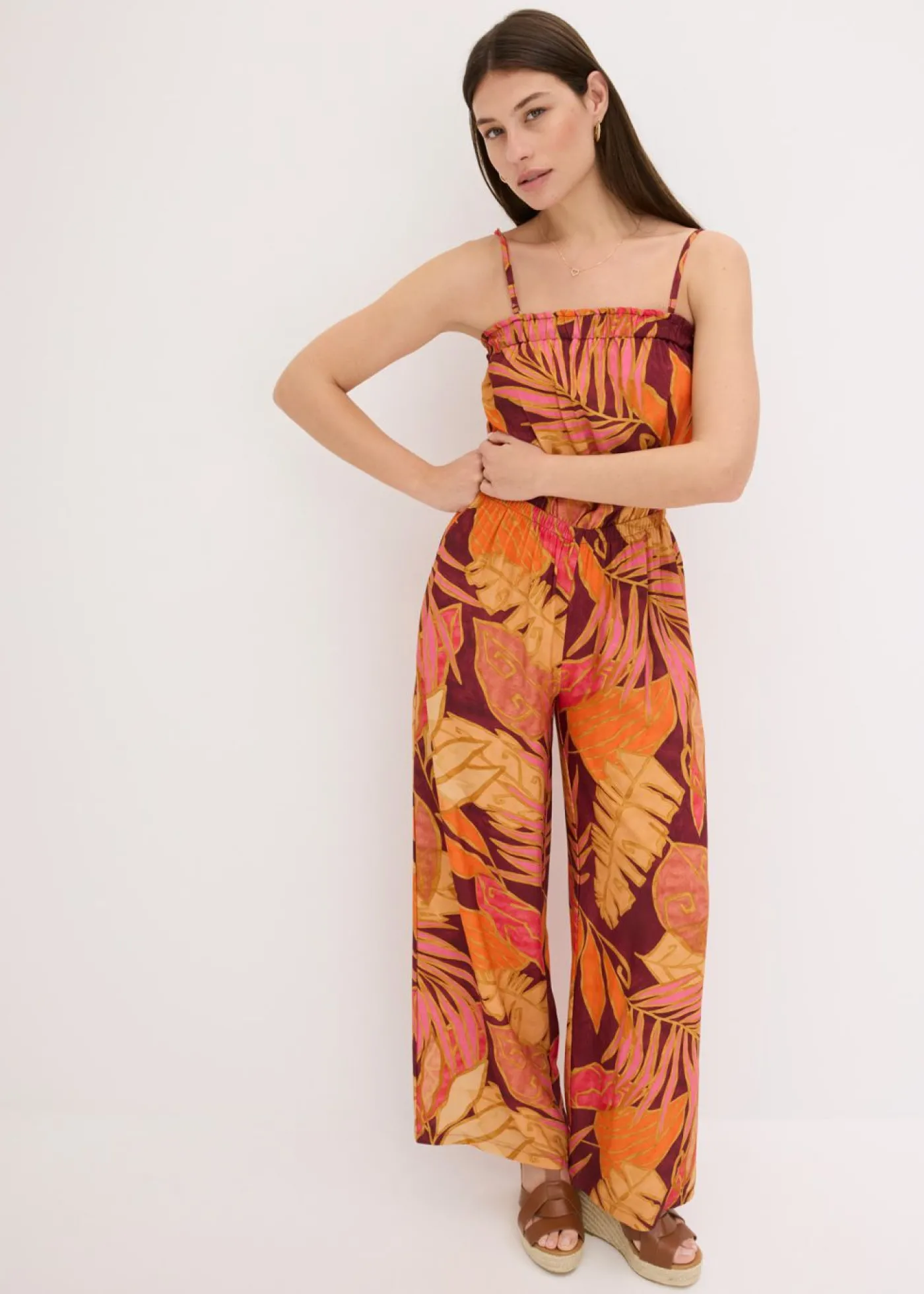 bonprix bonprix Mono estampado de viscosa fluida marrón Clearance