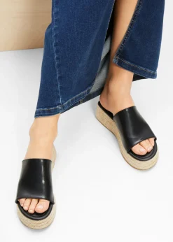 bonprix bonprix Mules de plataforma con aspecto de rafia Negro Sale