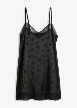 bonprix bonprix Negligé de satén con diseño de corazones Negro New