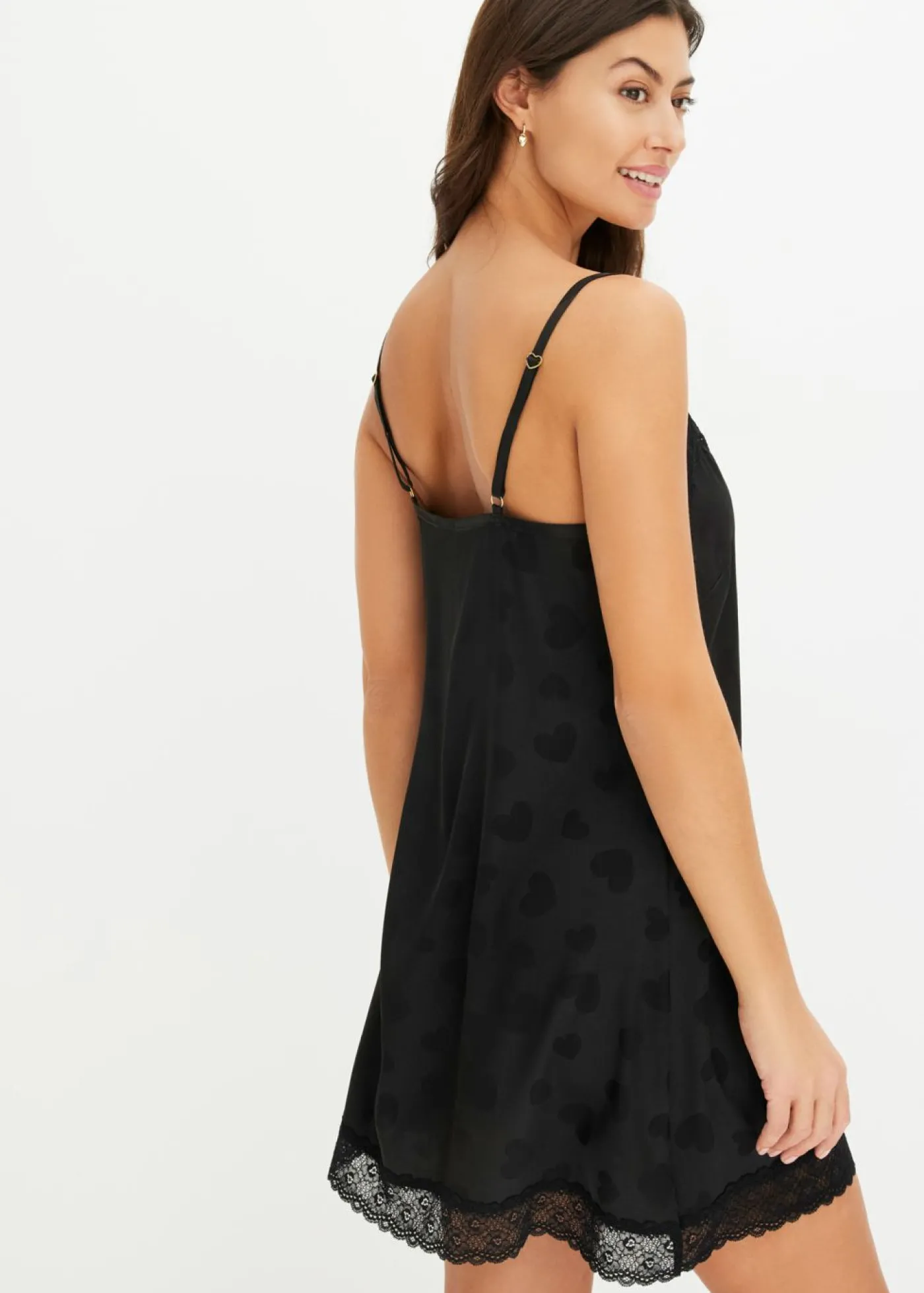 bonprix bonprix Negligé de satén con diseño de corazones Negro New