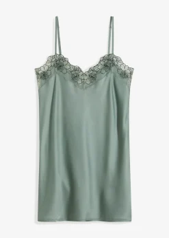 bonprix bonprix Negliglé de satén con bordado Verde-negro Hot