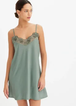 bonprix bonprix Negliglé de satén con bordado Verde-negro Hot