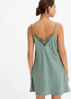 bonprix bonprix Negliglé de satén con bordado Verde-negro Hot