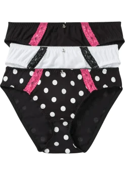 bonprix bonprix Pack de 3 bragas Negro de lunares + negro + blanco Outlet