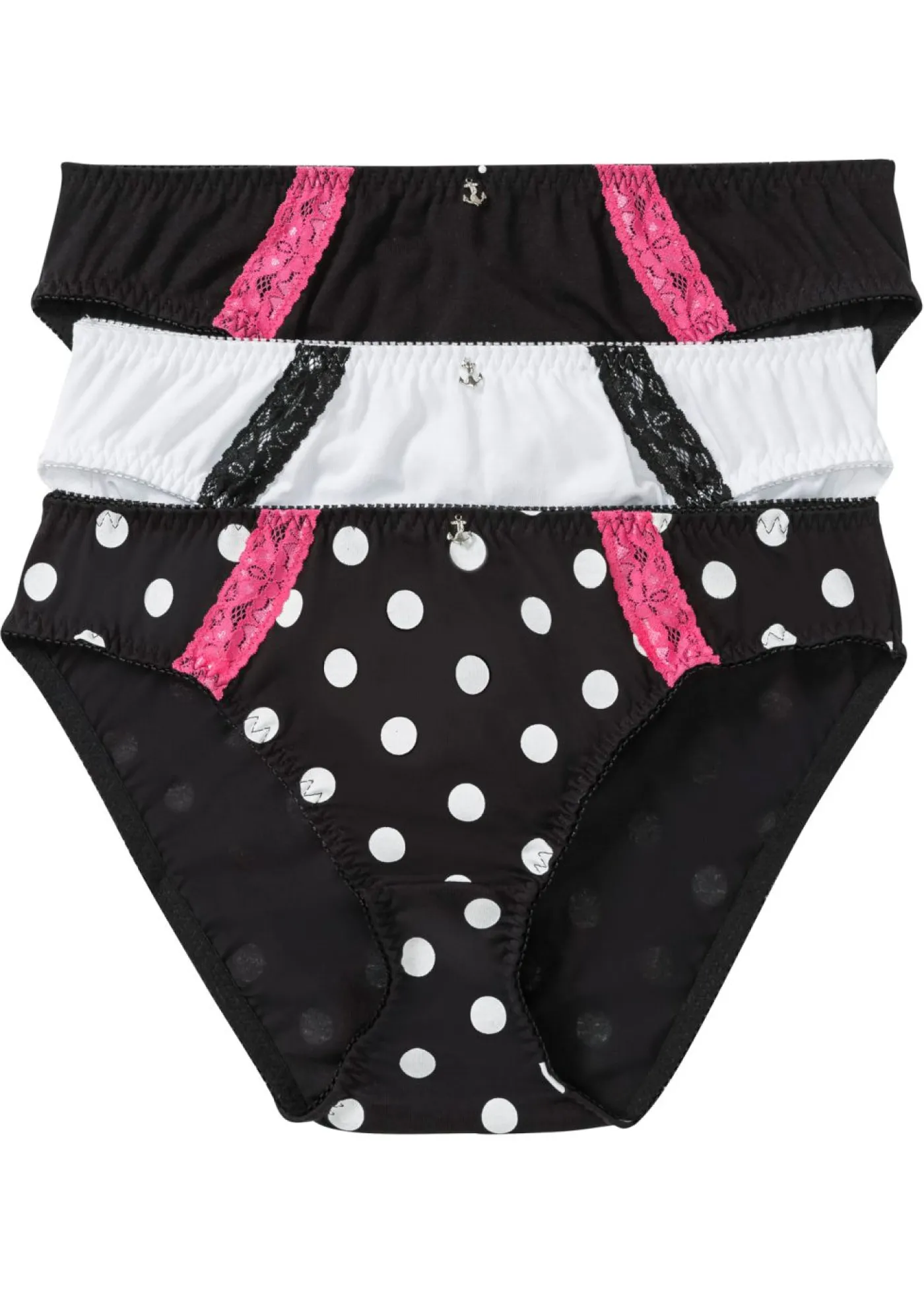 bonprix bonprix Pack de 3 bragas Negro de lunares + negro + blanco Outlet
