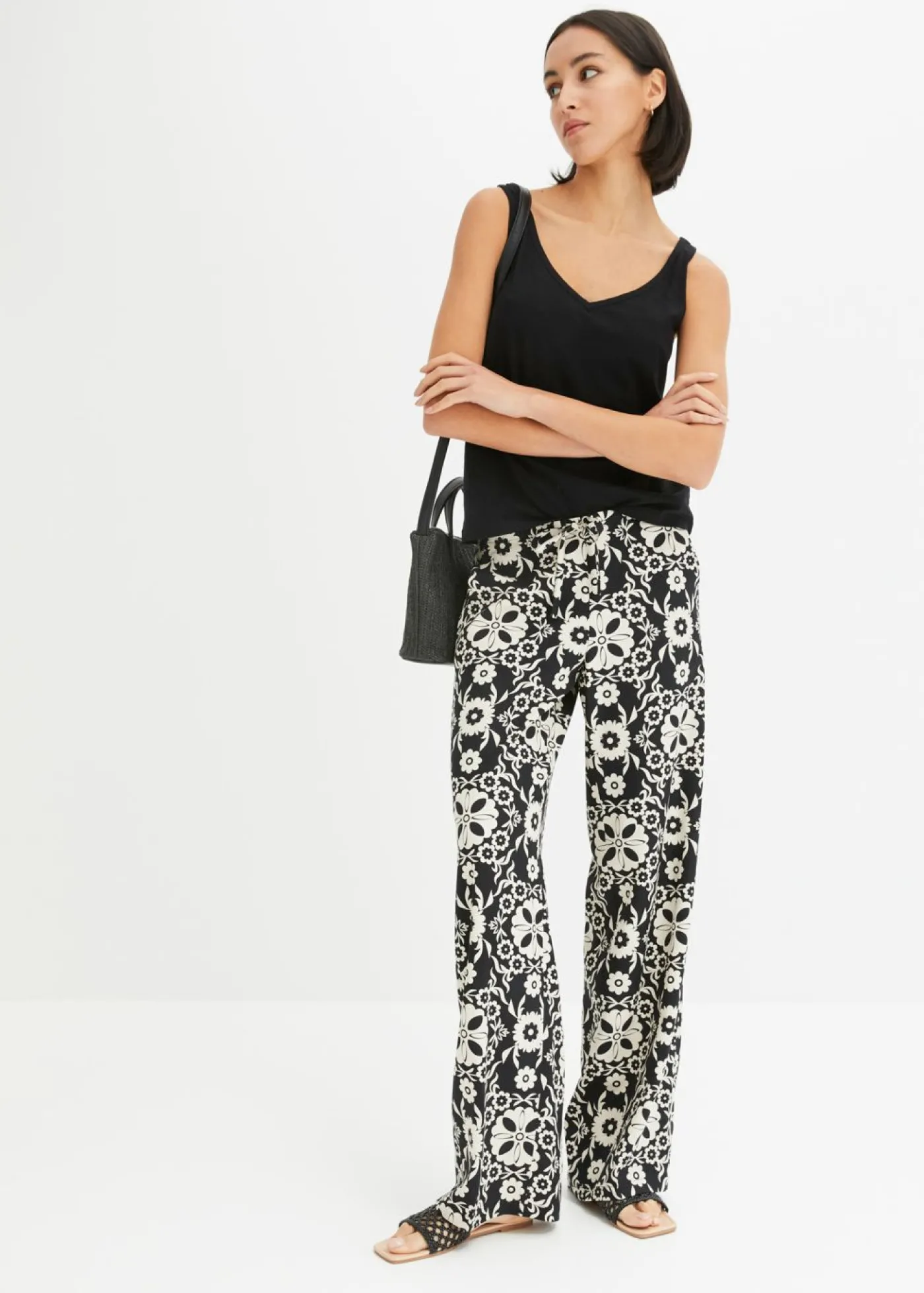 bonprix bonprix Pantalón Negro-gris guijarro Clearance