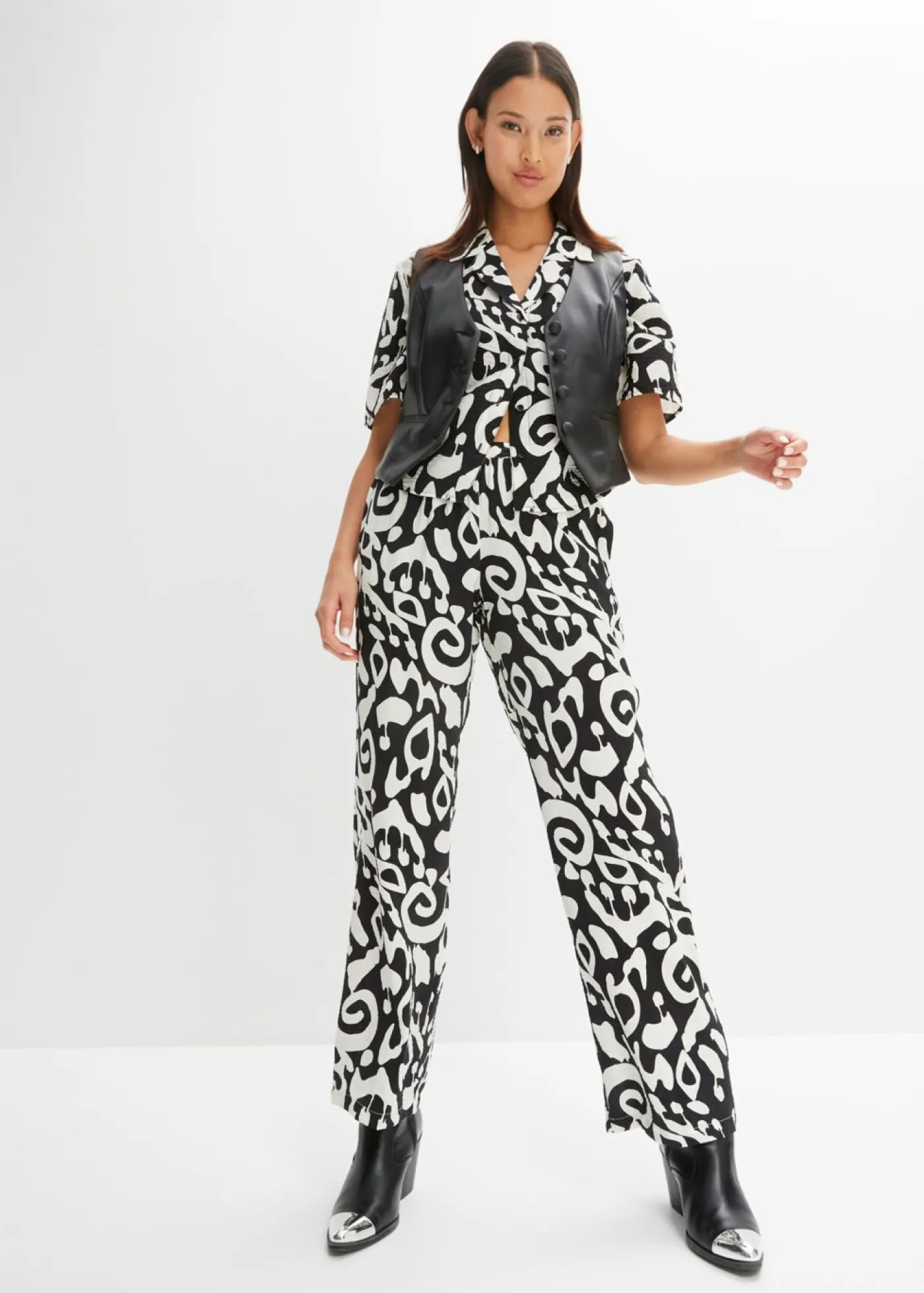 bonprix bonprix Pantalón Negro-blanco lana Clearance