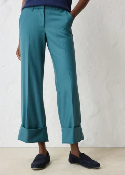 bonprix bonprix Pantalón acampanado con contenido de lana verde pimiento Sale