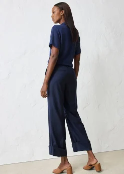 bonprix bonprix Pantalón acampanado con contenido de lana Azul marino New