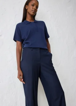 bonprix bonprix Pantalón acampanado con contenido de lana Azul marino New